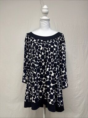 Jessica Navy and White Polka Dot Boatneck Blouse